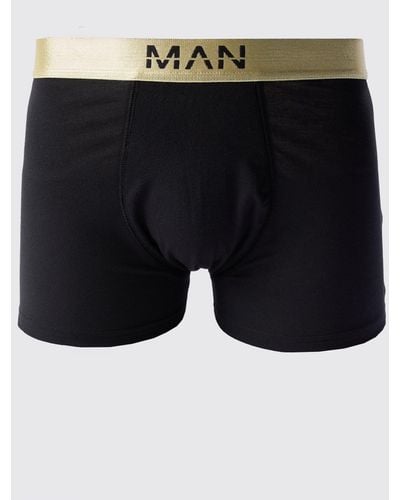BoohooMAN Dash Gold Waistband Boxers In Black