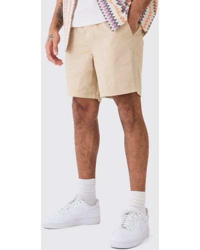 Boohoo Shorter Length Relaxed Fit Chino Shorts In Stone - Natural