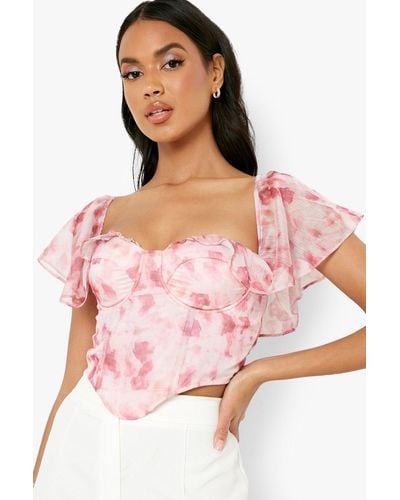 Boohoo Printed Off The Shoulder Occassion Corset Top - Pink