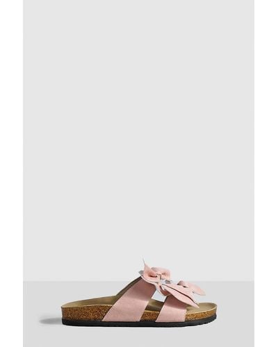 Boohoo Wide Fit Double Bow Footbed Sliders - Pink