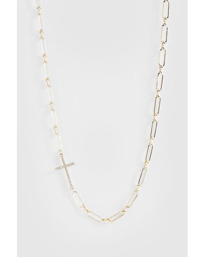 Boohoo Cross Chain Necklace - White