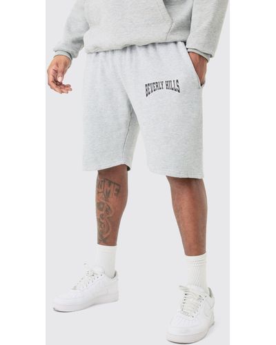 BoohooMAN Plus Loose Fit Varsity Jersey Shorts - White