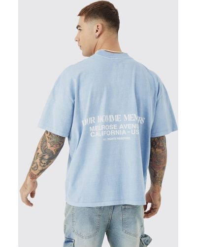 BoohooMAN Boxy Overdyed Heavyweight Graphic T-shirt - Blue