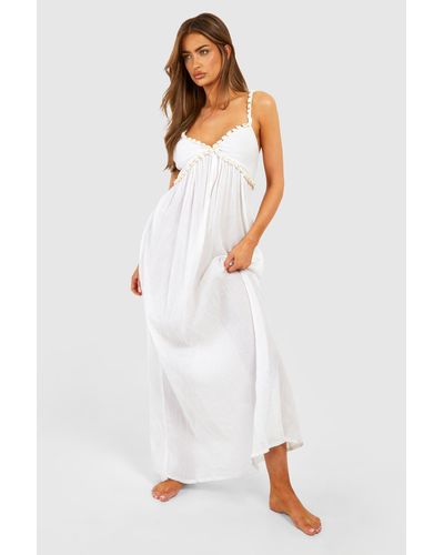 Boohoo Crinkle Shell Straps Beach Maxi Dress - White