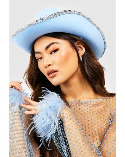 Boohoo Blue Sequin Western Cowboy Hat