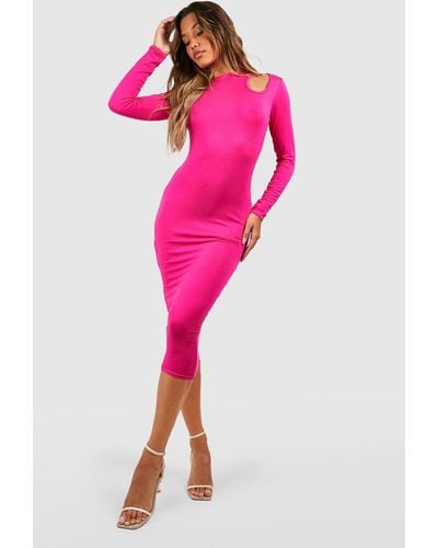Boohoo Cut Out High Neck Midi Dress - Pink