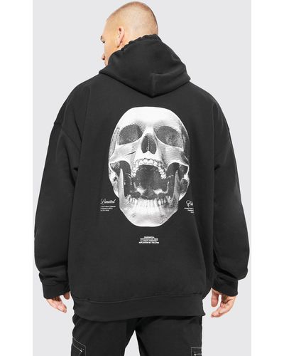 BoohooMAN Oversized Skull Graphic Hoodie - Black
