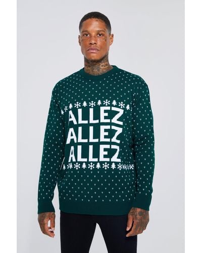 BoohooMAN Allez Football Christmas Sweater - Green