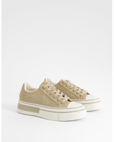 Boohoo Chunky Low Top Lace Up Sneakers - Natural