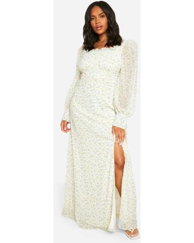 Boohoo Plus Floral Corset Detail Maxi Milkmaid Dress - White