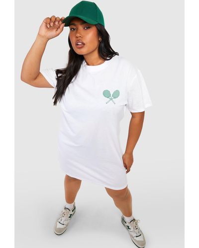 Boohoo Plus Beverley Hills Tennis T-shirt Dress - White