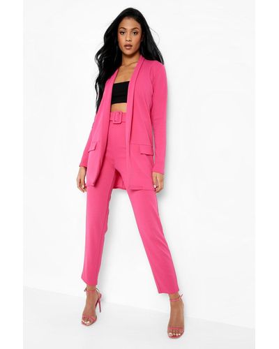 Boohoo Tall Blazer And Belted Pants Suit Set - Pink