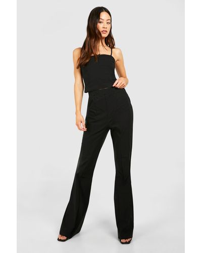 Boohoo Tall Bengaline Stretch Fit And Flare Trouser - Black