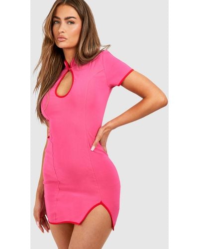 Boohoo Contrast Cap Sleeve Mini Dress - Pink