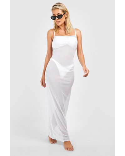 Boohoo Mesh Strappy Beach Maxi Dress - White