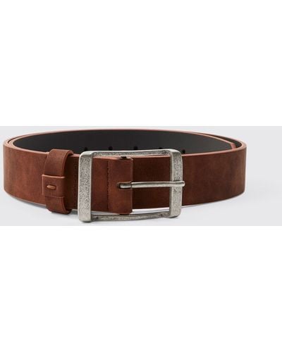 Boohoo Distressed Faux Leather Belt - Brown