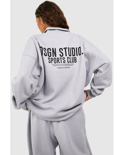 Boohoo Dsgn Studio Sports Club Oversized Half Zip Sweatshirt - Gray