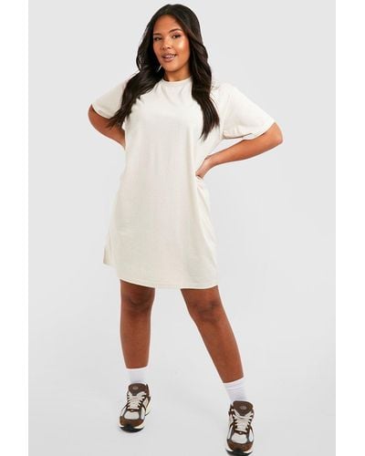 Boohoo Plus Cotton Short Sleeve T-shirt Dress - White