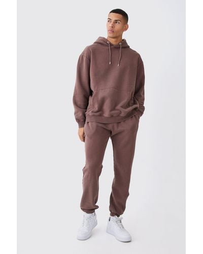 BoohooMAN Oversized Washed Hooded Tracksuit - Red