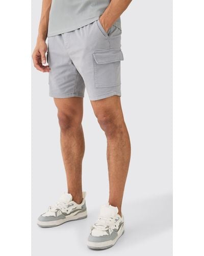 BoohooMAN Skinny Fit Cargo Shorts - White