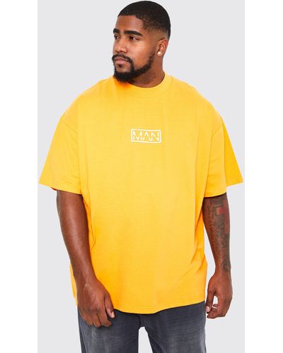 Boohoo Plus Oversize T-Shirt mit High Build Man Print - Gelb