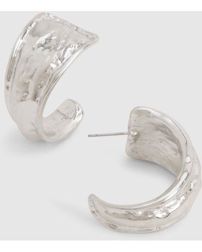 Boohoo Silver Molten Hoop Earrings - Natural