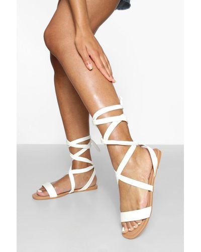 Boohoo Wide Width Basic Ankle Wrap Sandal - White