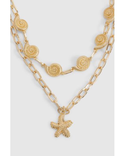 Boohoo Shell & Starfish Detailed Chunky Chain Necklace - Blanco