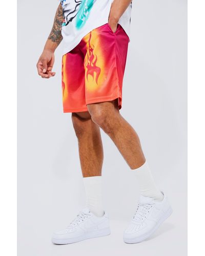 BoohooMAN Mesh Ombre And Flame Short - Red