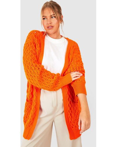 Boohoo Cárdigan Plus Oversize De Punto Croché - Naranja