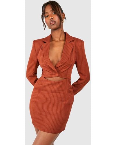 Boohoo Stripe Cut Out Blazer Dress - Orange
