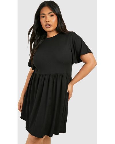 Boohoo Plus Basic Rib Smock Dress - Black