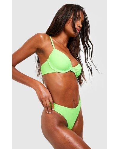Boohoo Essentials High Leg Thong Bikini Brief - Green
