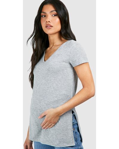 Boohoo Maternity Longline Split Hem T-shirt - Gray