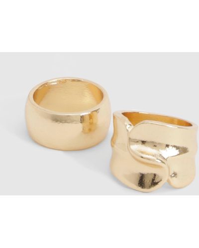 Boohoo Gold Hammered Ring Multipack - Neutro