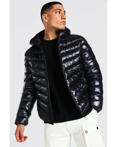 BoohooMAN High Shine Quilted Zip Through Jacket - Black