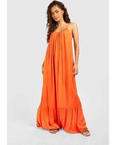 Boohoo Strappy Cheesecloth Maxi Dress - Orange