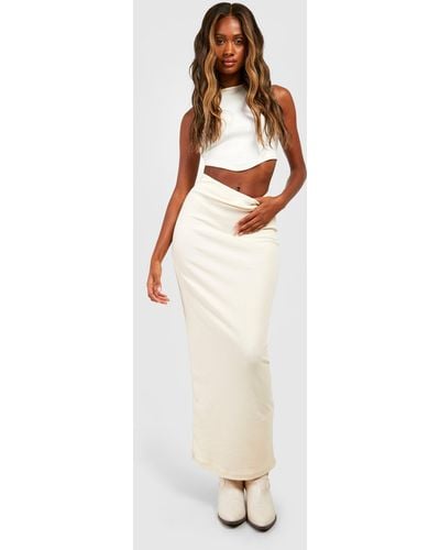 Boohoo Cotton Rib Maxi Slip Skirt - White