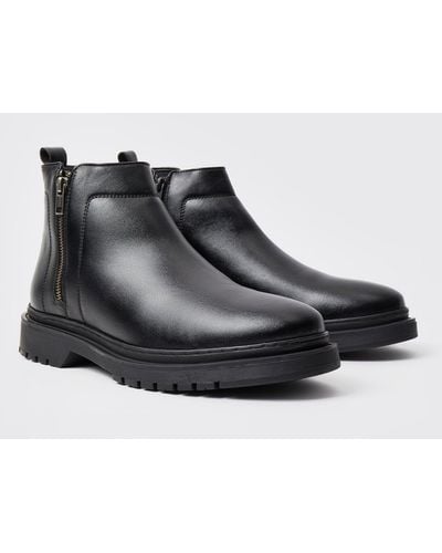 BoohooMAN Faux Leather Chukka Boots - Black
