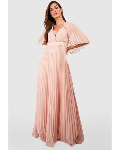 Boohoo Pleated Cape Detail Bridesmaid Maxi Dress - Pink