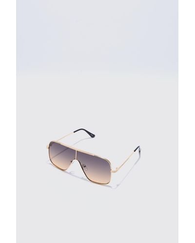 BoohooMAN Metal Aviator Detail Sunglasses - Weiß