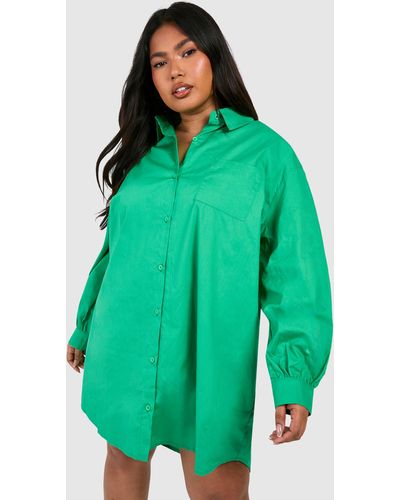 Boohoo Plus Cotton Poplin Ultimate Oversized Shirt Dress - Green