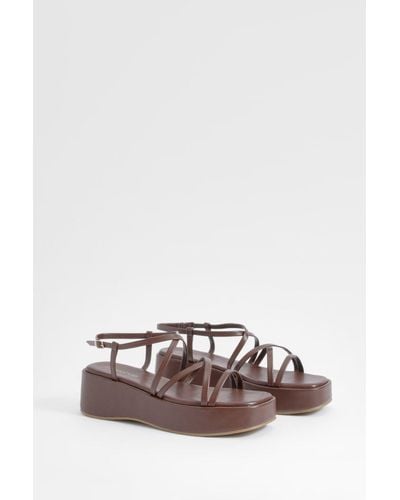 Boohoo Minimal Strappy Flatform Sandals - Brown