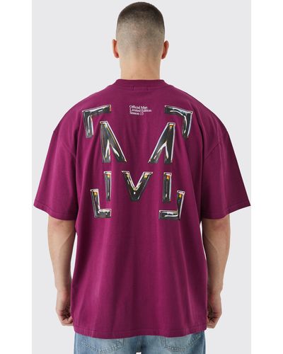 BoohooMAN Tall kastiges Oversize T-Shirt mit M-Print - Lila