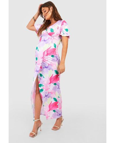 Boohoo Maternity Floral Wrap Front Maxi Dress - Red