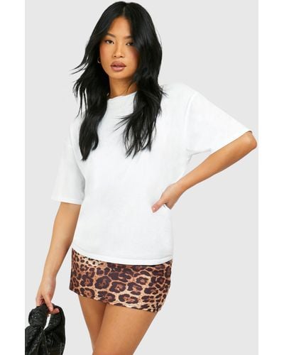 Boohoo Petite Leopard Print Bengaline Micro Mini Skirt - White