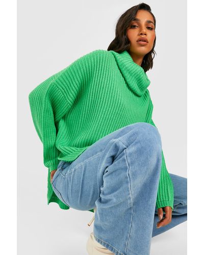 Boohoo Chunky Oversized Boyfriend Sweater - Green