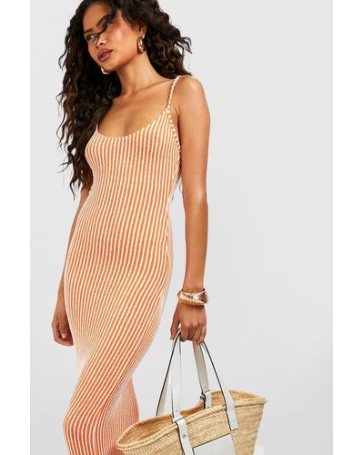 Boohoo Strappy Scoop Neck Stripe Knitted Maxi Dress - Orange