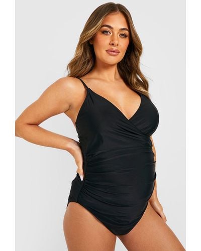 Boohoo Maternity Bump Control Wrap Bathing Suit - Black