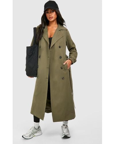 Boohoo Belted Trench Coat - Green